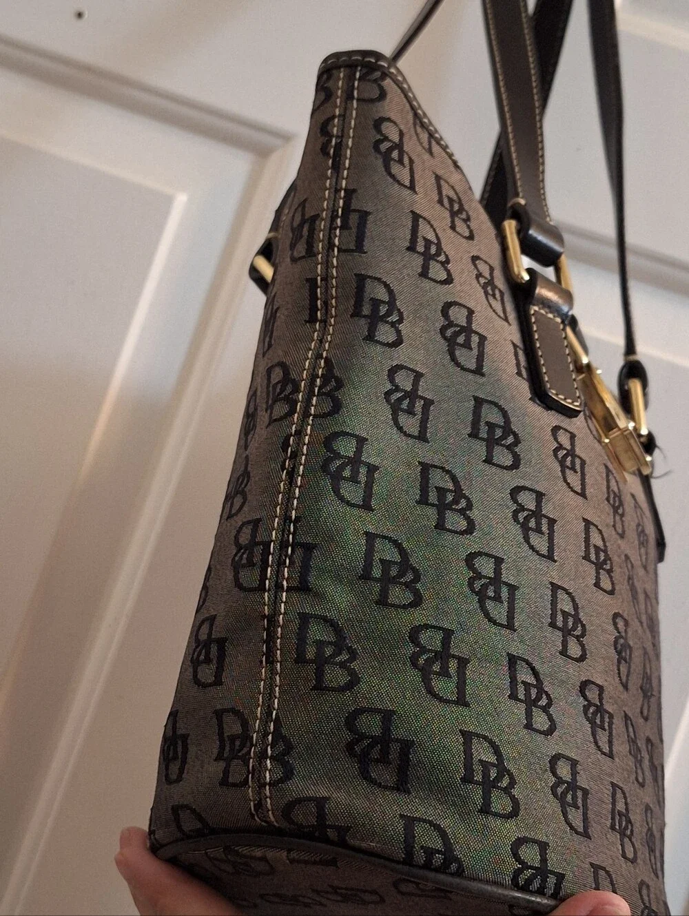 Dooney & Bourke Black Logo Canvas Bucket Tote Bag - Picture 7 of 17
